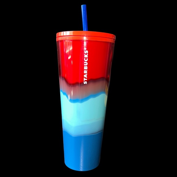Starbucks: Red Turquoise and Blue Watercolor Venti Tumbler - Picture 1 of 4